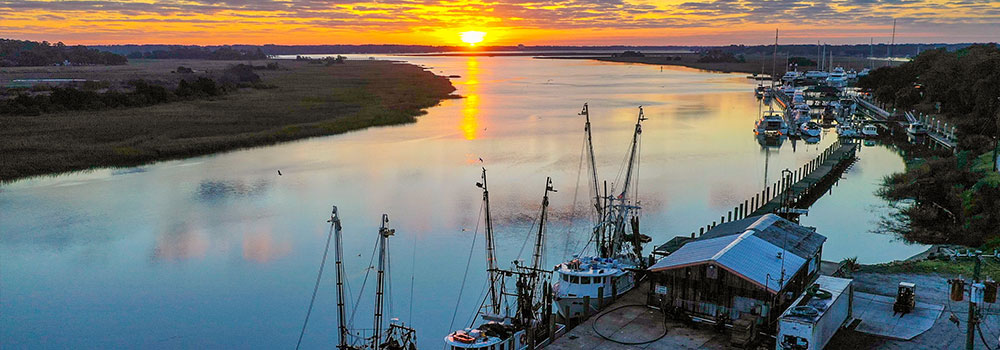 Aerial view of river during sunrise