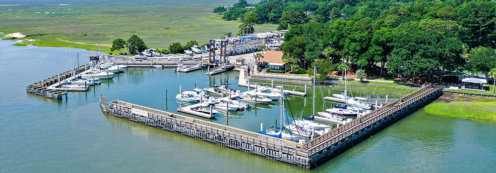 aerial view of boat docks and boats